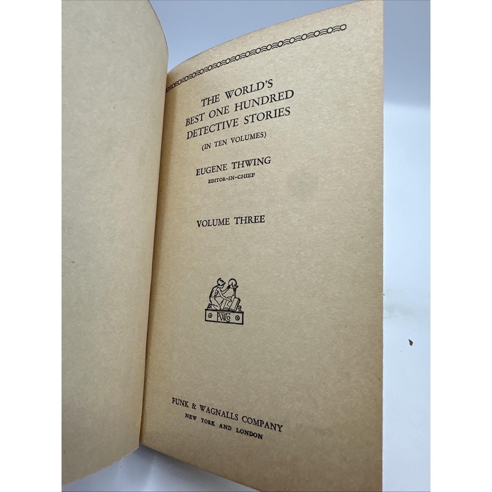 The World's One Hundred Best Short Stories Volume Three Mystery Hardcover 1929